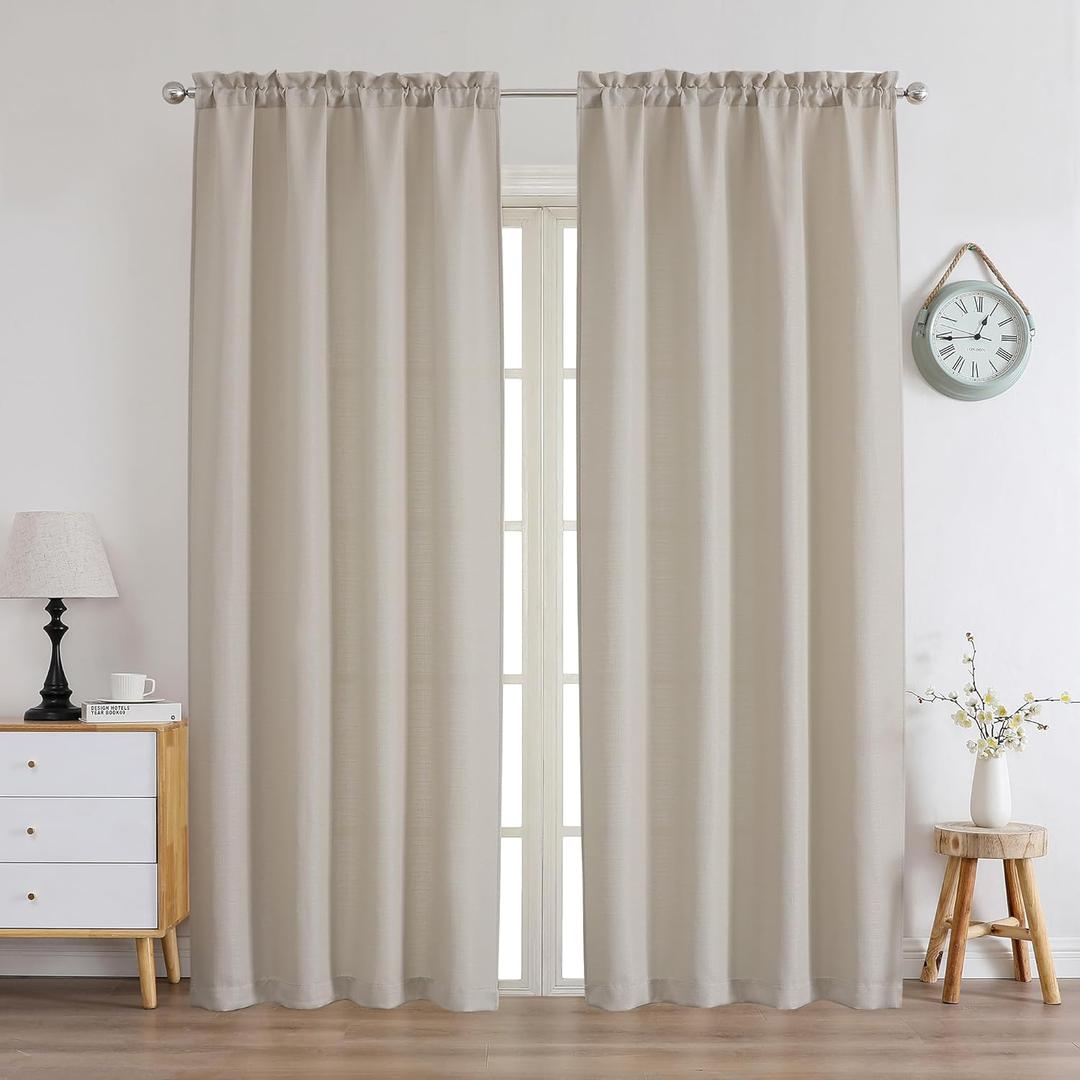 Chyhomenyc Curtains 72 Inch Length 2 Panels, Faux Linen Textured Light Filtering Soft Airy Privacy Farmhouse Curtain Drapes for Living Room Bedroom, 40 Wx72 L Inches, Moon Beige