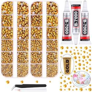 12100Pcs Resin Rhinestones for Crafting with 3Pcs 10ml B7000 Jewelry Glue, 2 Boxes Flatback Crystals Diomand (Gold) for Bedazzling Crafts DIY Nail Art Makeup，Non Hotfix Gems for Clothing Shoes