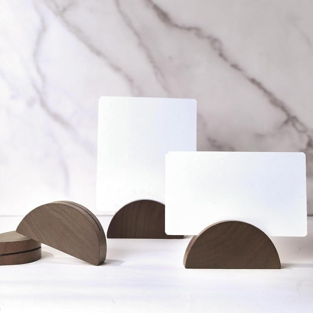 UNIQOOO Pack of 7 Set 2" Arch Walnut Wood Stand with Cards |1.2mm Slot, for Name Cards, Place Card Holder, Photo Display Stand | for Event Decor, Retail Shop, Cafe Restaurant Menu, Business Card, Name Tag