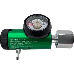 15LPM Oxygen Regulator CGA-540, Adjustable Flow 0-15 LPM - ASTM G175-03 - Aluminum/Brass, Max Inlet: 3000 PSI, Outlet: 50 PSI - Compact 1.38 inches X 6.29 inches