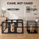 Acrylic Clear Dog Playpen Indoor with Door, 26'' H Transparent Dog Play Pen for Small Dogs, No-Connector Modular Puppy Playpen with Integrated Suction Cups Base, 10 Panels, Black