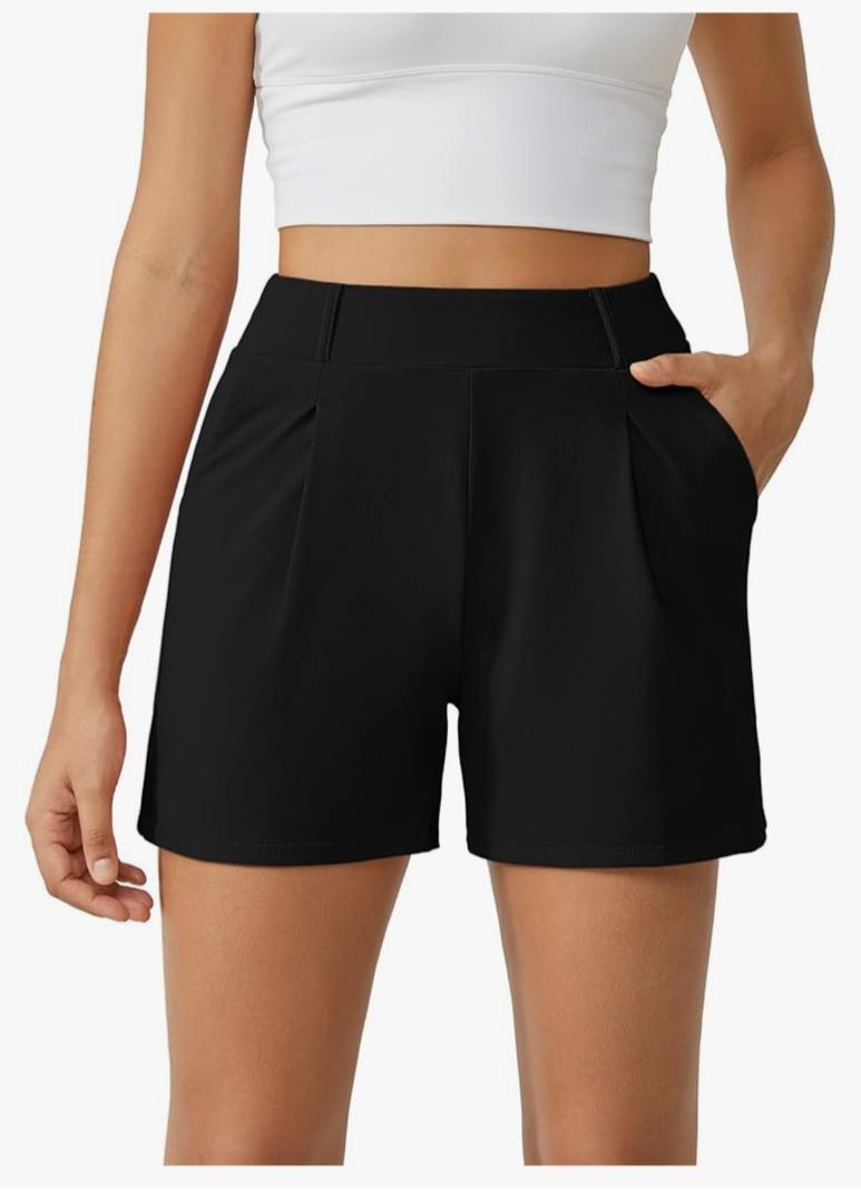 G4Free EverGoing Dressy Casual Shorts for Women 5" High Waisted Summer Lounge Pleated Shorts with Pockets, Black, XL