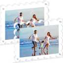 2Pack Acrylic Magnetic Photo Frame 5x7 Inch - Sleek Scalloped Design, 10+10mm Thick Crystal Clear Block, Freestanding Double-Sided Magnet |Trendy Home Gift (2 Pack, 5X7)