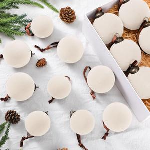 18 Pcs Velvet Christmas Balls Bulk 3.15, 2.76, 2.36 Inch, Flocked Xmas Tree Ball Ornaments Plastic Velvet Christmas Ornaments Xmas Tree Hanging Decoration(Cream White)