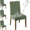 MOSAYT 100% Waterproof Dining Room Chair Covers Set of 4, Super Fit Stretch Jacquard Parson Chairs Slipcovers Removable Washable Chair Seat Protectors for Home, Kitchen, Banquet (Green)