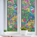 2 x Privacy Window Film Static Cling, Frosted Stained Glass Effect with Floral Bird Pattern, UV Blocking & Heat Control for Bathroom, Office, Car, No Glue (31.5 x 78.7 Inch)