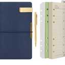 Wonderpool Leather Journal Lined Paper Notebook & Pen - Refillable 6 Ring Binder Writing Spiral Diary with Ruled Notepads Vintage Cover for Office Travel Work and Plan Agenda (A6, b-Blue)