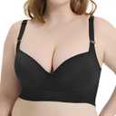 Women's Push Up Bra, Hide Back Fat Deep Cup Bra, Black Full-Coverage Underwire Bra, Smoothing T-Shirt Bra (38/85C)