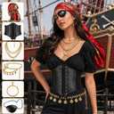 6PCS Pirate Costume Accessories for Women with Head Scarf Bandanas,Eye Patch,Corset,Necklace,Waist Chains,Earring (Red), One Size