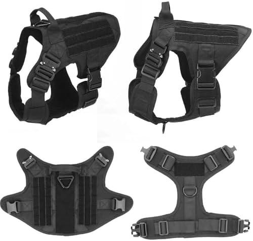 No-Pull Tactical Dog Harness for Large Dogs – Adjustable 1000D Nylon Vest with Reflective Straps, Heavy-Duty Training Harness & Leash Set – Service, Military & Police K9 Gear (Black, M)