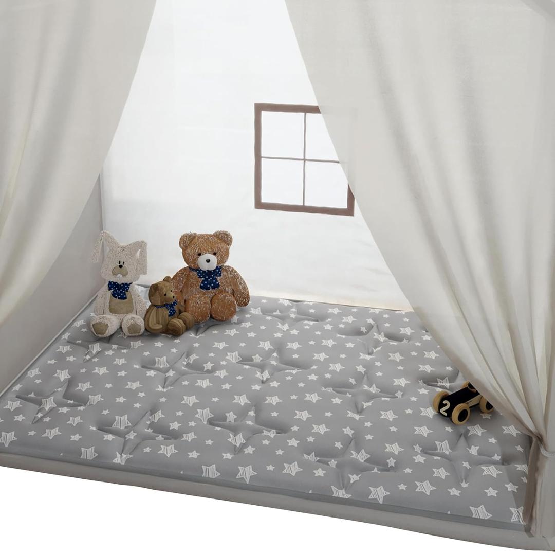 Rectangle Kids Play Mat for Kids Tent Indoor & Outdoor Toddler Tent, Non Slip Kids Play Tent Mat Large Kids Playhouse Tent Mat, Lovely Star Print Padded Washable Mat 53" L x 36" W