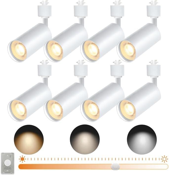 GU10 LED Track Lights, 10W 120V White 8-Pack Track Light Heads, Brightness Dimmable Ceiling Spotlight Fixture with Extra Dedicated Dimmer for Accent Lighting for Home, Store, Moblie Cart
