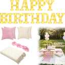 Redbaker Happy Birthday Picnic Ideas Happy Birthday Light up Letters with 91 x 71 Extra Large Boho Blanket Pink Table Runner Decorations for Outdoor Luxury Picnic Tea Party Engagement Anniversary Day