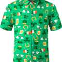 St. Patrick's Day Irish Printed Shirt Casual Button Down Short Sleeves Hawaiian Shirts for Men