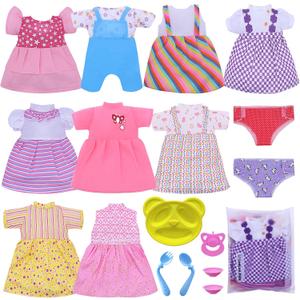 Baby Doll Clothes - Fits 12'' 13'' 14'' 15'' Girl Baby Dolls Clothes 360Sewing Dresses for with Dolls Diapers, Nipple, and Doll Accessories Pack of 18 Bag Set