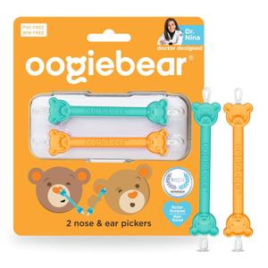 oogiebear: Baby Nose Cleaner & Ear Wax Removal Tool - Safe Booger & Earwax Removal for Newborns, Infants, Toddlers - Dual-Ended - Essential Baby Stuff, Diaper Bag Must-Have, Orange & Seafoam with case (2 Pack - Orange & Seafoam w/ Case)