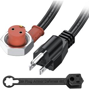 120V Block Heater Cord for Heavy Duty Immersion Heaters and Engine Block Heaters 6-feet 16AWG, Compatible with Ford F250 F350 and Dodge Ram 2500 Cummins Diesel - with Dust Cover