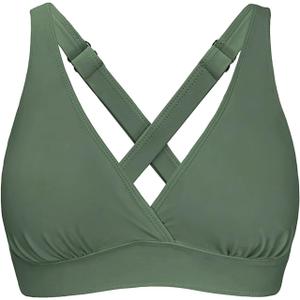 Women's Sporty Adjustable Wide Straps Bikini Top Large Bust Criss Cross Back Supportive Swimsuit Tops Only, XL