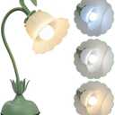 Tulip Flower Table Lamp, 3 Color Temperature Flexible Gooseneck Cute Small Desk Lamp for Bedroom, Vintage Nightstand Bedside Lamps for Living Room, Dorm, Office, Home Decor (Tulip Green)
