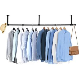 Oroonoko 72inch Industrial Pipe Clothes Garment Rack Ceiling Mount For Hanging Rod Bar for Laundry Room Up to Max Load 135Lb (72 inch, Black-HangStyle)