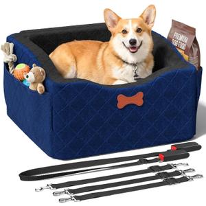 Dog Car Seat for Small Medium Dogs, 6" Elevated Dog Booster Seat with ISOFIX Safety Fixation, Washable Cover & High Density Memory Foam, Portable for Car Front/Rear/Trunk Home Outdoor Use (Navy Blue)