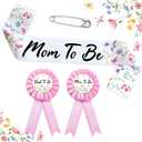 Homanu Wildflower Mom to Be Sash Baby Shower Decorations, Floral Mommy to Be Sash Dad to Be Pin Set for Pregnant Mommy Party Decorations