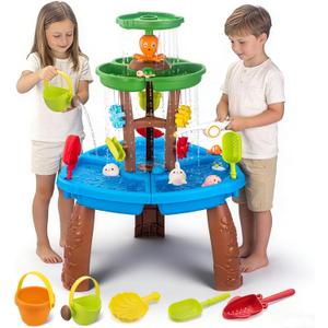 VROGTIK Water Table for Toddlers with Fishing Game Set 3-Tier Kids Sand Water Table Sensory Outdoor Toys for Kids Ages 4-8 Summer Beach Outside Toys Backyard for Kids Toddlers Age 3 4 5 6 7 8 9 10