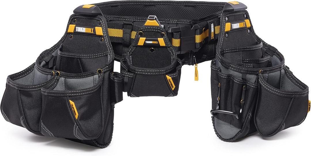 ToughBuilt - 4-piece Contractor Tool Belt Set - Heavy Duty and Durable - 3 Cliptech Pouches and padded Toolbelt - (TB-CT-101-4P)