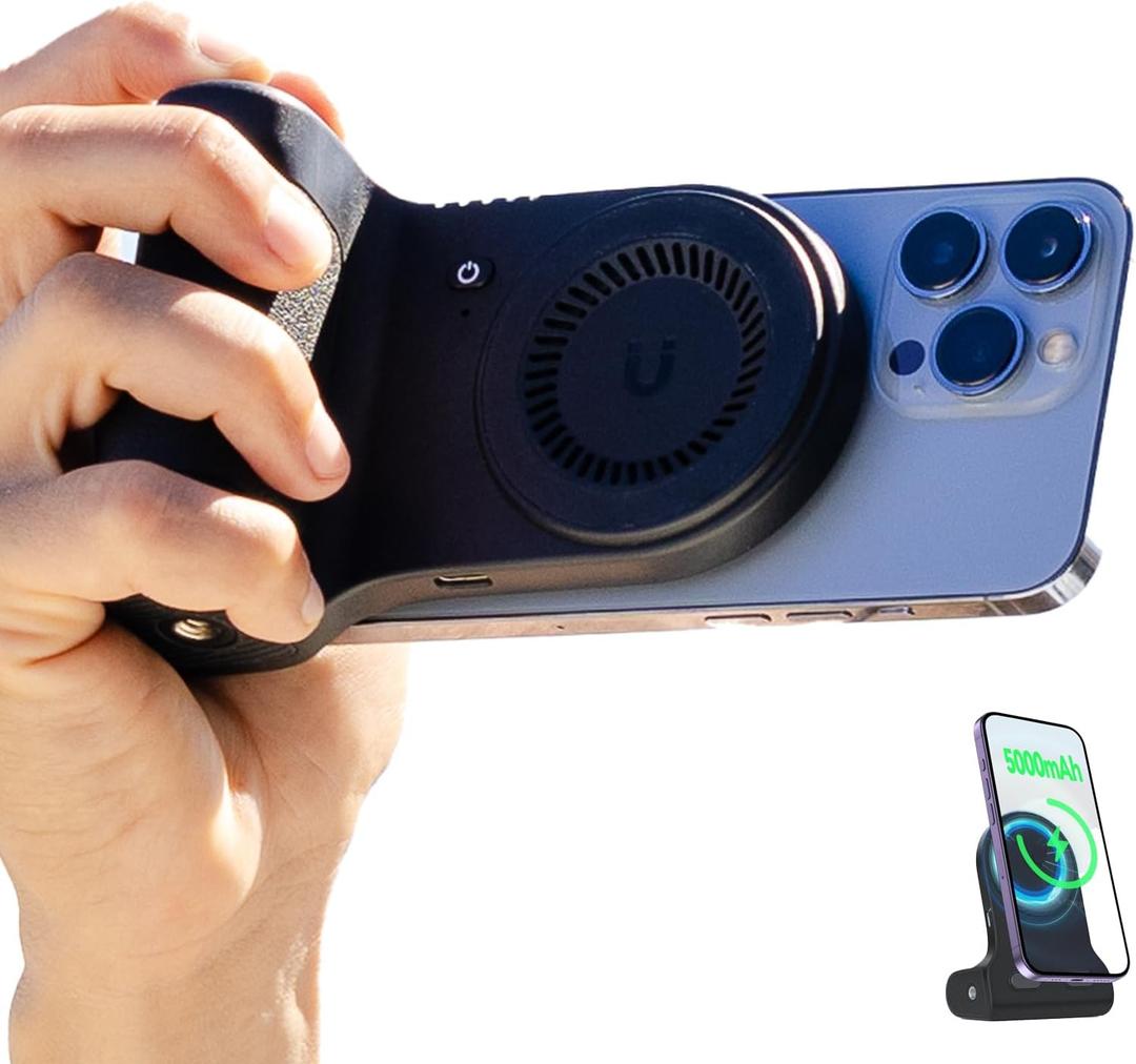 KraftGeek Magnetic Phone Stand Camera Grip with Wireless Charging & Bluetooth Shutter, Stand for iPhone, Ergonomic Handle for Vlogging, Selfies & Video Calls (Black)