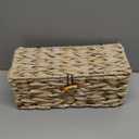 Delamu Handwoven Synthetic Rattan Cable Management Box, Flat Weave Desk Organizer with Wire Management, Multi Purpose Cord Hider Box, 12.5" Lx 5.3" Wx 5.3" H, Natural & White