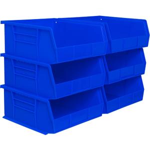 Akro-Mils 30235 AkroBins Plastic Storage Bins, Space-Saving Stackable Bins for Garage, Pantry, Craft Organization, 11" x 11" x 5", Blue, 6-Pack