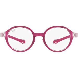 Ray-Ban Kids' RY9075V Round Prescription Eyewear Frames, Transparent On Rubber Fuchsia/ Demo Lens, 37 mm