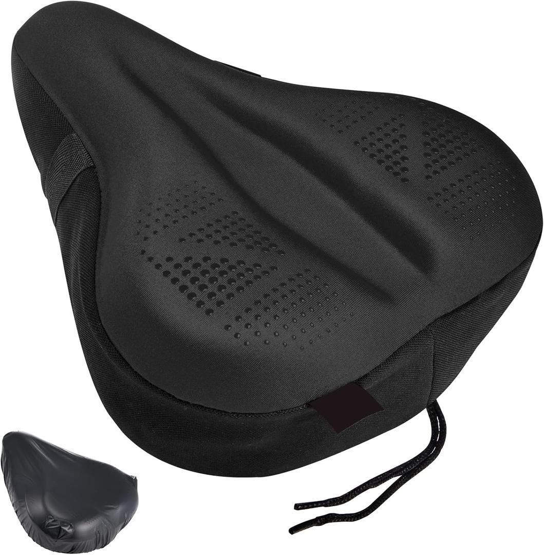Zacro Bike Seat Cushion - Padded Gel Bike Seat Cover for Men & Women, Padding Bicycle Saddle fit with Peloton/Spin Stationary Exercise/Mountain Road Cycling Bike (Wide, Black)