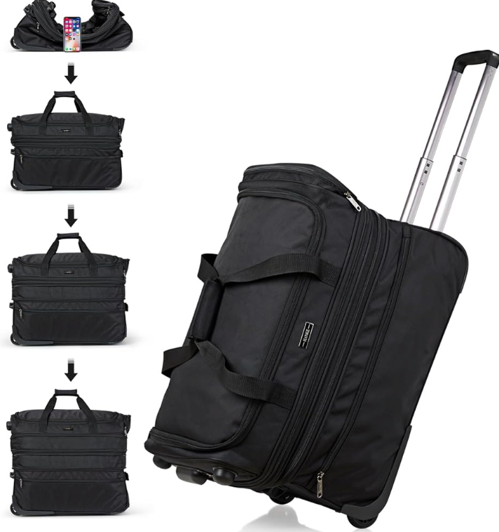 Hanke 20 Inch Expandable Carry On Luggage Suitcases with Wheels Foldable Duffle Bag for Travel Carry On suitcase Weekend Bag for Women Me (Black）