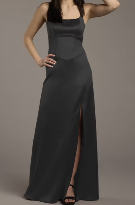 David's Bridal Stretch Satin Basque Waist Sheath Dress, Size 12