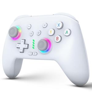 ZRZLMVP Switch Controllers for Nintendo Switch/OLED/Lite/Switch 2, 1000mAh Rechargeable Wireless Pro Controller with 9 Colors LED Light, Switch Remote Control Gamepad with Wake Up, Turbo, Vibration, White