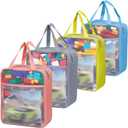 4 Pack Extra Large Mesh Toy Zipper Storage Bags(11.8 * 9.8 * 5.2in) Magnetic Tiles Block Sets Plush Toy Storage Organizer with Pockets, Travel Breathable See Through Colored Pouch with Handle