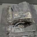 Loom and Mill Luxury Bath Towel Set 3 Piece, Ultra Soft Velour Cotton Cut Pile Decorative Highly Absorbent Quick Dry Elegant Jacquard Embroidered Bath Towels for Bathroom Hotel, Spa and Kitchen (Grey)