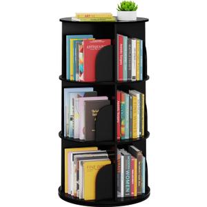 SpaceAid 3 Tier Rotating Bookshelf Tower, Spinning Bookcase Lazy Susan, Revolving 360 Book Shelf Storage Round Carousel, Vertical Rotate Turning Spiral Corner Organizer, Black