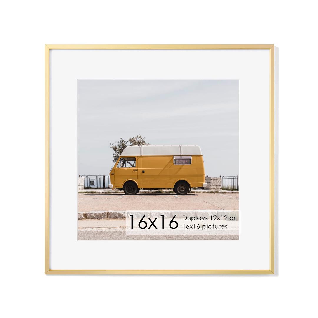 Opposite Wall Aluminium Metal Picture Frame, 16x16 in. |  Gold Sleek Matte, Lightweight, Shatterproof and Durable, Perfectly Crafted for Picture, Poster, Photo and Collage Displays
