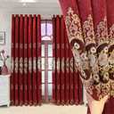 Amidoudou 1 Pair European Luxury Jacquard Hollow Curtains Embroidered Chenille Curtains for Living Room Bedroom (Red,63x84 Inch)