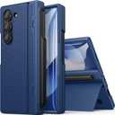 for Samsung Galaxy Z Fold 6 Case with S Pen Holder, Slim Fit with Stand, Tempered Screen Protector & Hinge Protection, Rugged Hard Full Body Protective Phone Case for Galaxy Z Fold 6 5g, Blue