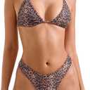 SUUKSESS Women Sexy Thong String 2 Piece Bikini Set Cheeky Halter Swimsuit (8-10, 71 Cheetah)