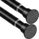 2 Pack Black Spring Tension Curtain Rods 24-46 Inches, Spring Loaded Curtain Rods No Drilling, Adjustable Tension Rod for Windows Bedroom Bathroom Kitchen Doorway Closet