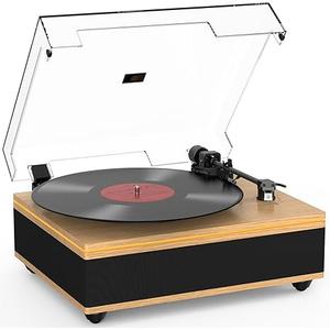 Vinyl Record Player Bluetooth Turntable with Built in Speakers High Fidelity Belt Drive 2Speed Turntables with Magnetic Cartridge AT3600L Record Players with Light Strip, Support RCA Output, Walnut
