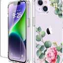 GiiKa for iPhone 14 Case with Screen Protector, 6.1" Clear Full Body Shockproof Protective Floral Girls Women Hard Case with TPU Bumper Cover Phone Case for iPhone 14, Camellia