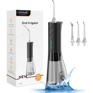 Water Flossers for Teeth, 300ML Cordless Water Flosser, Mornwell 3s Pressure Crescendo Oral Irrigator, Professional Rechargeable Portable Water Flosser (Gray-black)