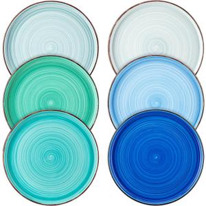 vancasso Bonita 8.5 inch Salad Plates, Ceramic Small Dinner Plates Set, Dessert Plates Set of 6, Microwave,Oven and Dishwasher Safe, Blue
