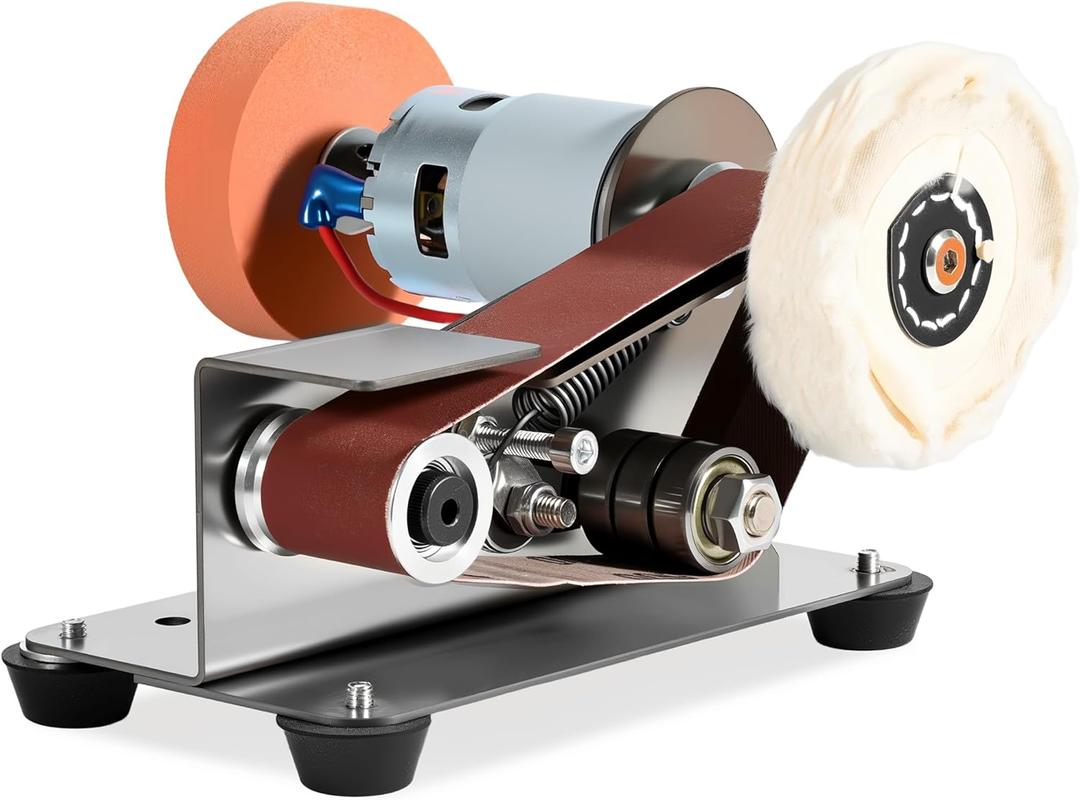 Mini Belt Sander, Bench Grinder, Electric Knife Sharpener for DIY Metal Working, Woodworking, Small Metal Sander, Polisher, 7 Speed Adjustable, 110 Volts