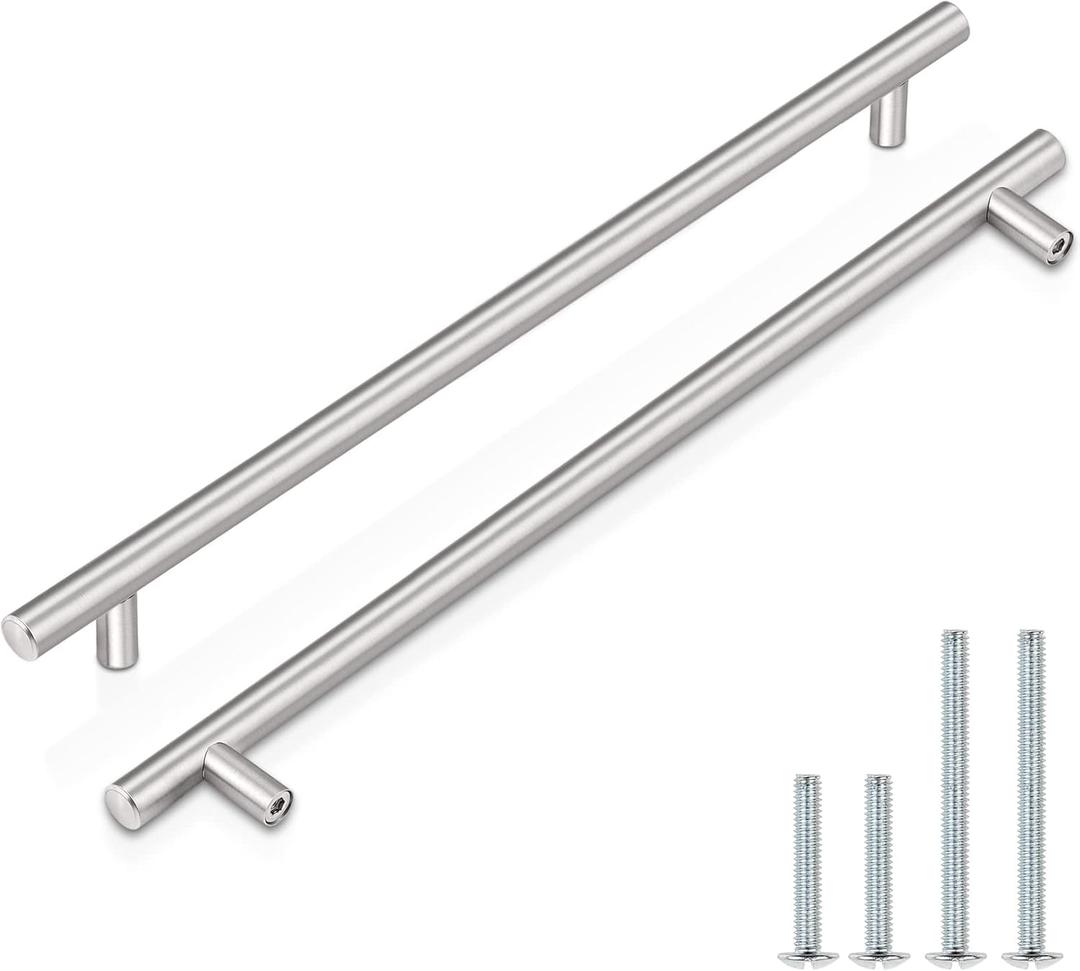 Probrico 5 Pack 12-3/5 Inch320mm Hole Centers Cabinet Pulls Satin Nickel Euro T Bar Kitchen Handles Stainless Steel Kitchen Cabinet Hardware Dresser Drawer Handles
